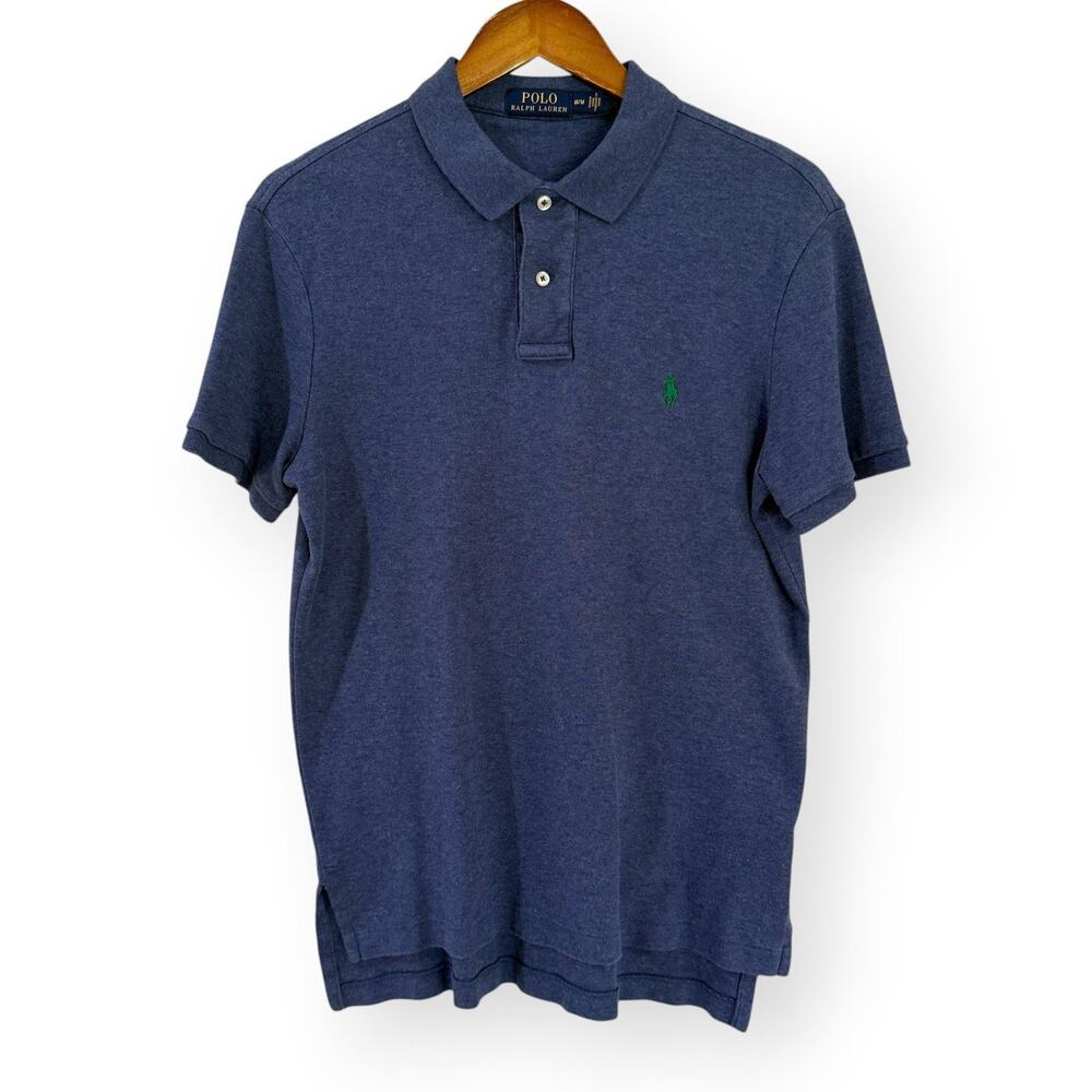 Polo Ralph Lauren Polo Shirt Mens M Blue Heather Jersey Knit Green Pony Logo